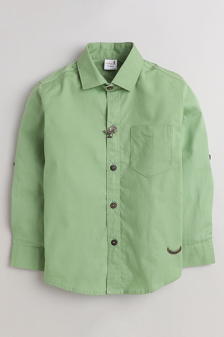 Light Green Cotton Shirt For Boys by Baatcheet at Pernia's Pop Up Shop