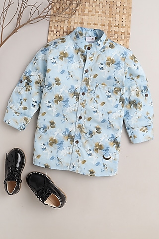 Blue Floral Printed Shirt For Boys by Baatcheet