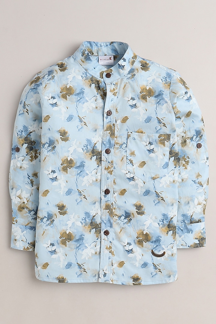Blue Floral Printed Shirt For Boys by Baatcheet at Pernia's Pop Up Shop
