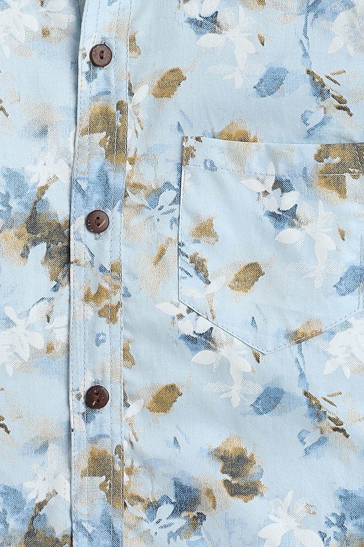 Blue Floral Printed Shirt For Boys by Baatcheet at Pernia's Pop Up Shop