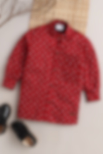 Red Leaf Printed Shirt For Boys by Baatcheet at Pernia's Pop Up Shop