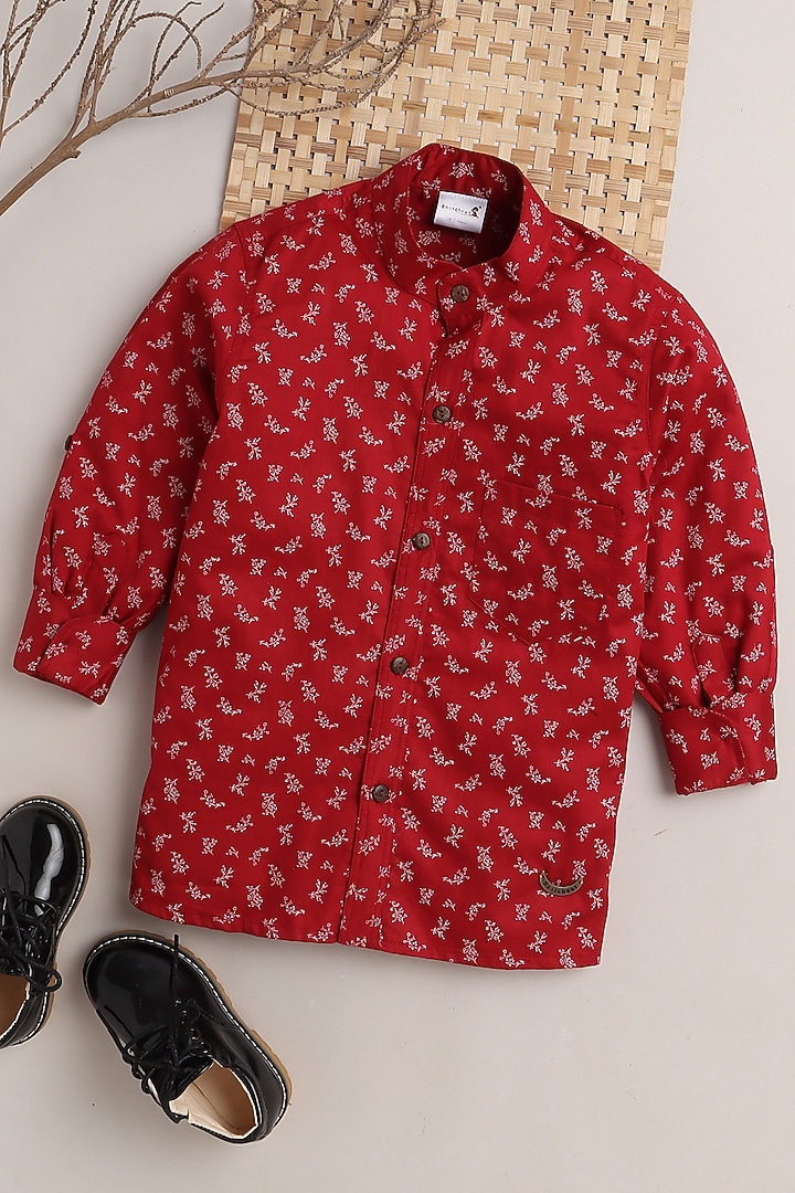 Red Leaf Printed Shirt For Boys by Baatcheet at Pernia's Pop Up Shop