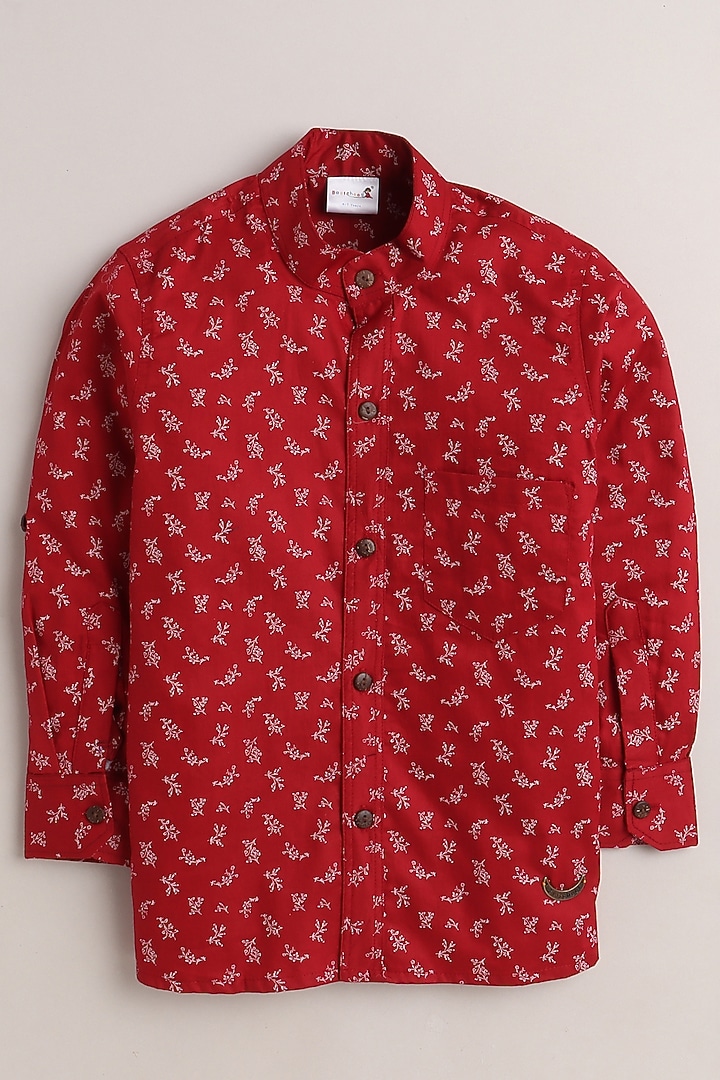 Red Leaf Printed Shirt For Boys by Baatcheet at Pernia's Pop Up Shop