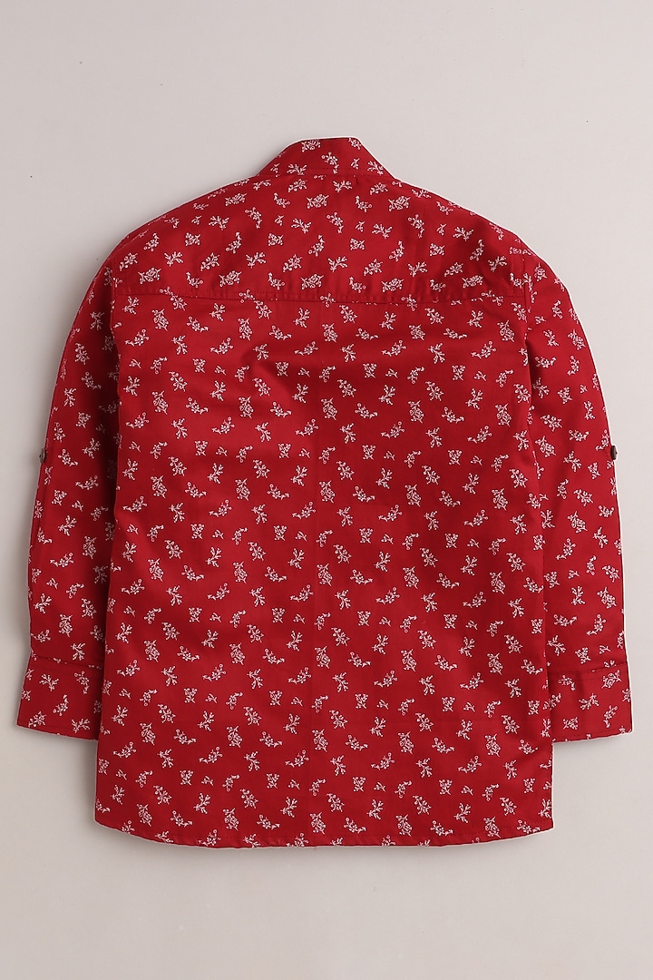 Red Leaf Printed Shirt For Boys by Baatcheet at Pernia's Pop Up Shop