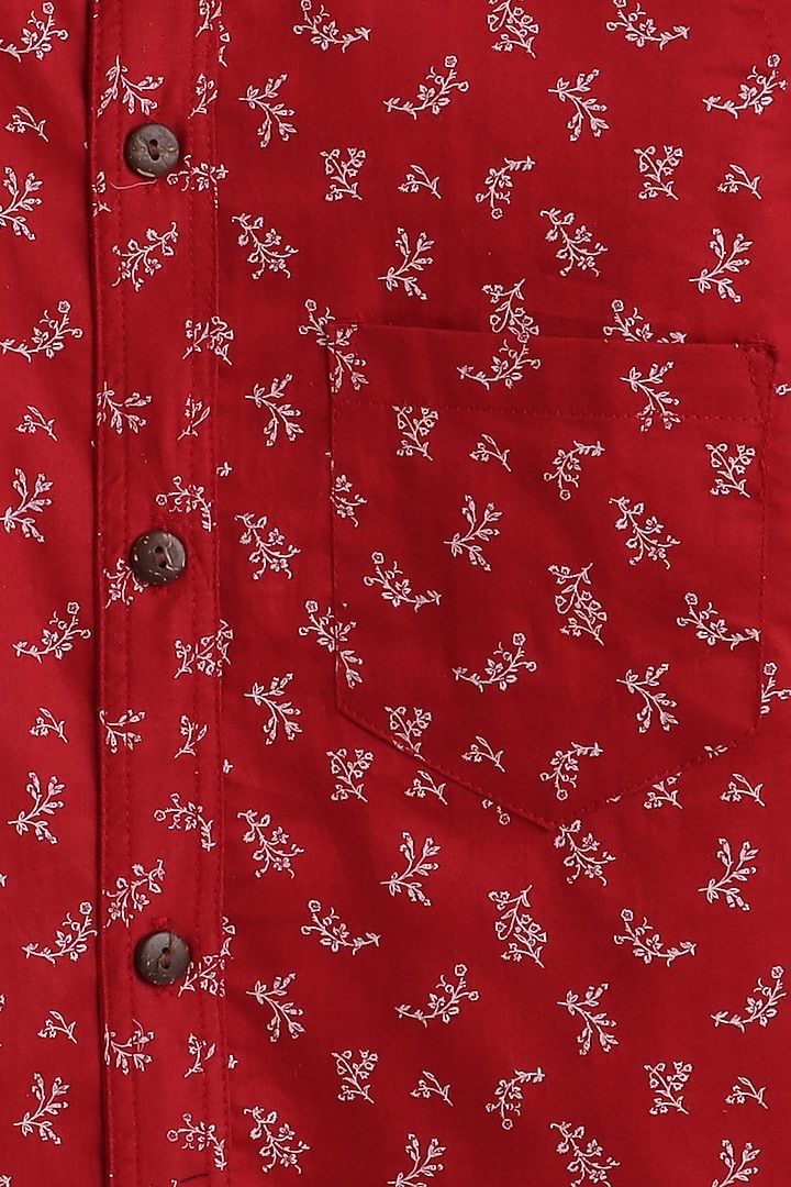 Red Leaf Printed Shirt For Boys by Baatcheet at Pernia's Pop Up Shop