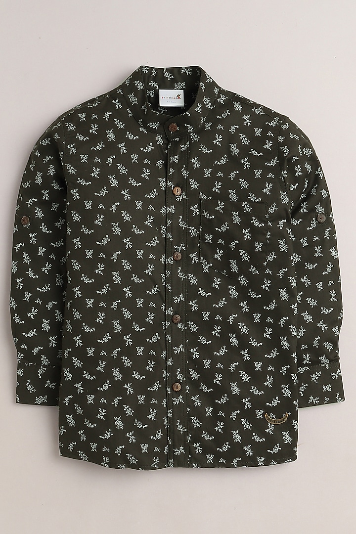 Green Leaf Printed Shirt For Boys by Baatcheet at Pernia's Pop Up Shop