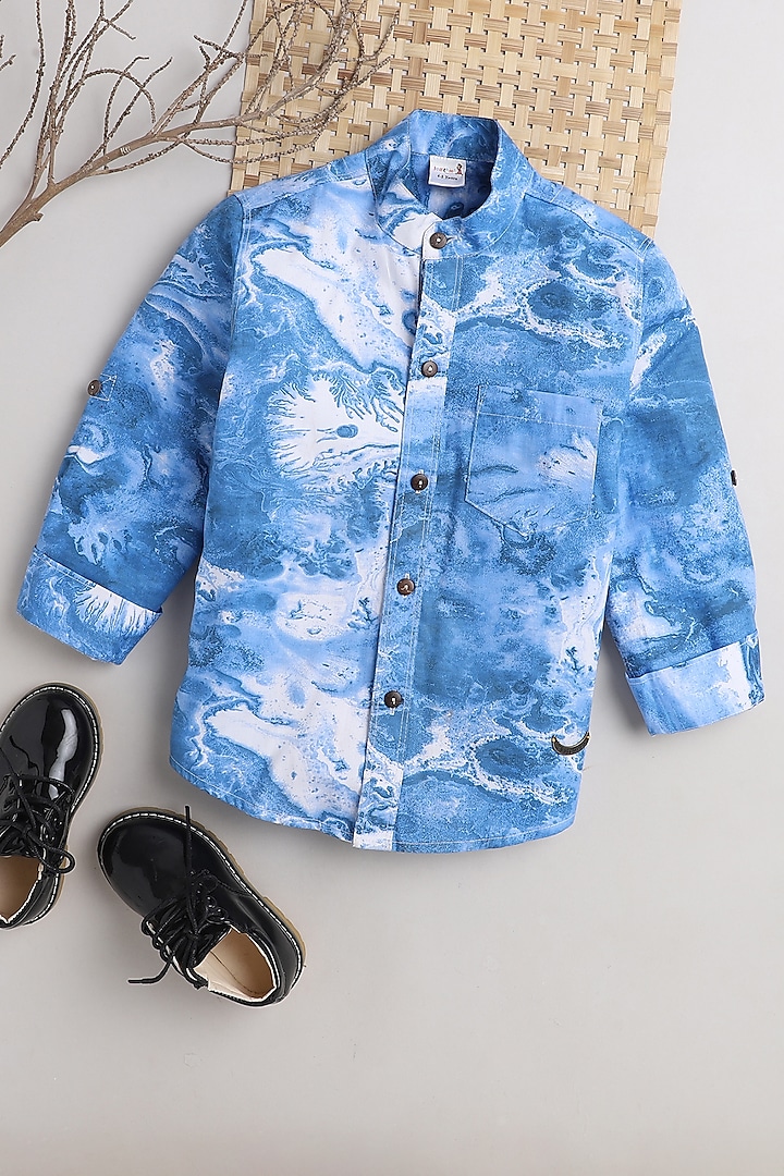 Blue Tie-Dyed Shirt For Boys by Baatcheet
