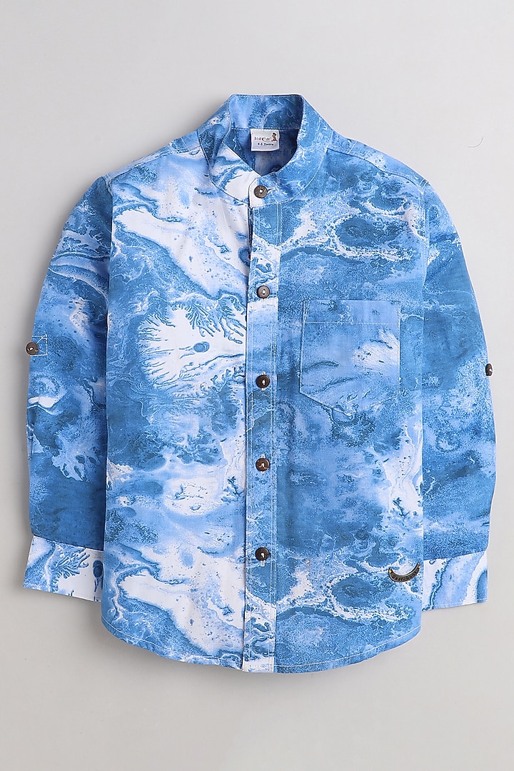 Blue Tie-Dyed Shirt For Boys by Baatcheet at Pernia's Pop Up Shop