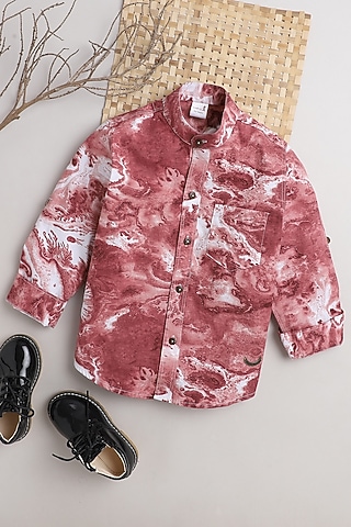 Rust Printed Shirt For Boys by Baatcheet