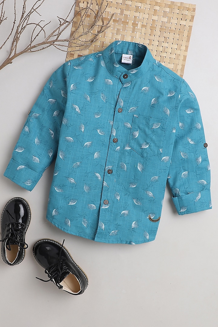 Blue Cotton Printed Shirt For Boys by Baatcheet