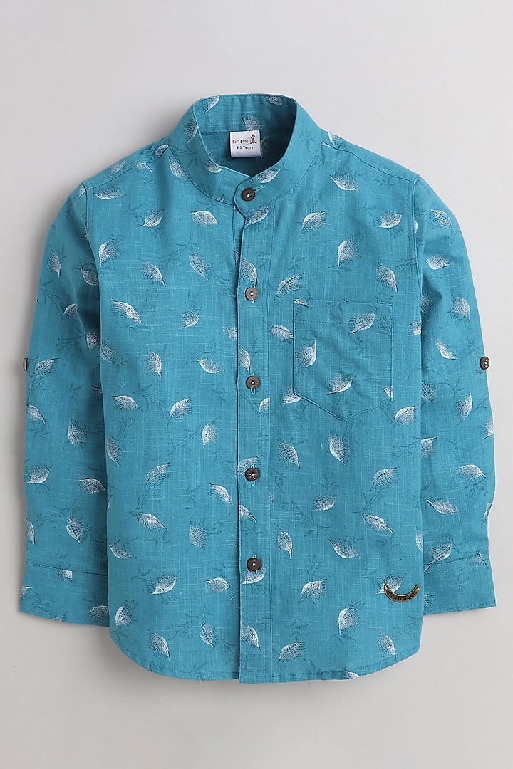 Blue Cotton Printed Shirt For Boys by Baatcheet at Pernia's Pop Up Shop