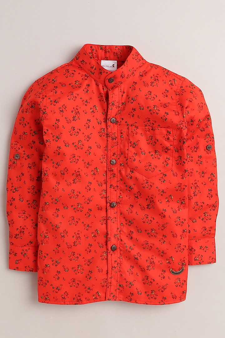 Bright Red Printed Shirt For Boys by Baatcheet at Pernia's Pop Up Shop