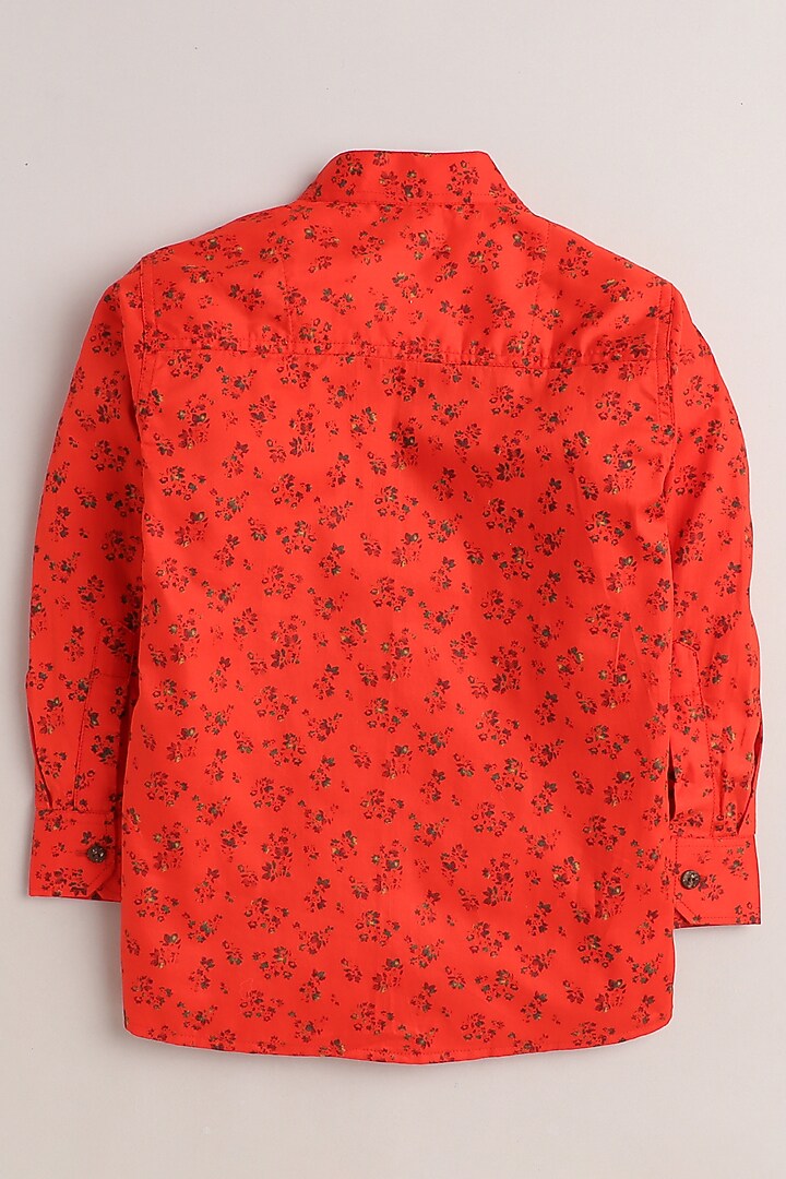 Bright Red Printed Shirt For Boys by Baatcheet at Pernia's Pop Up Shop