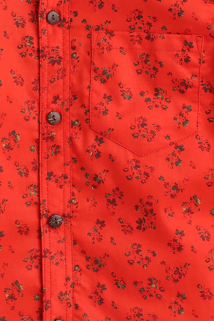 Bright Red Printed Shirt For Boys by Baatcheet at Pernia's Pop Up Shop
