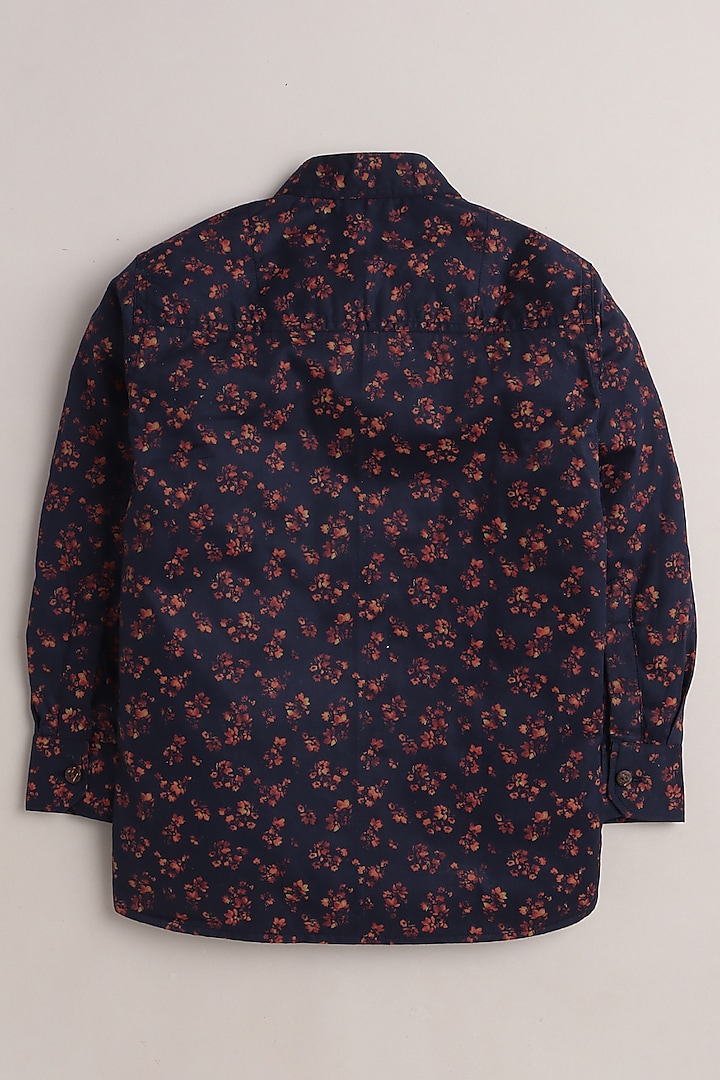 Navy Blue Floral Printed Shirt For Boys by Baatcheet at Pernia's Pop Up Shop