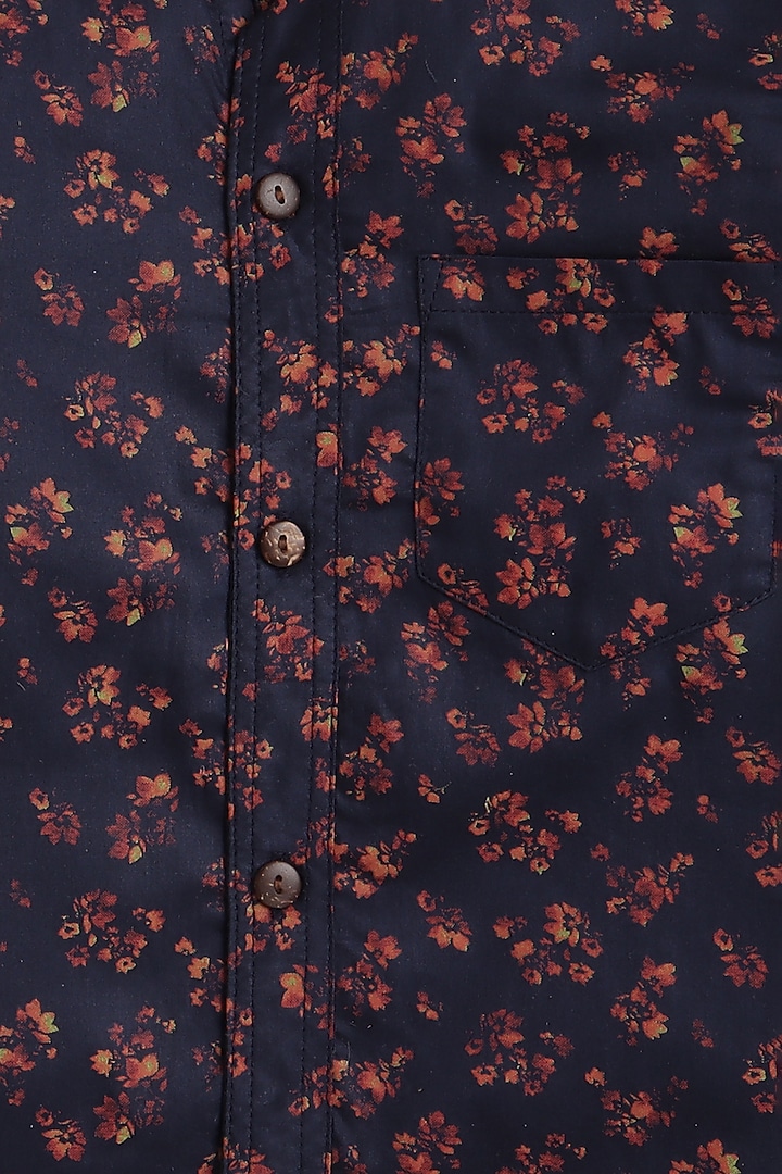 Navy Blue Floral Printed Shirt For Boys by Baatcheet at Pernia's Pop Up Shop