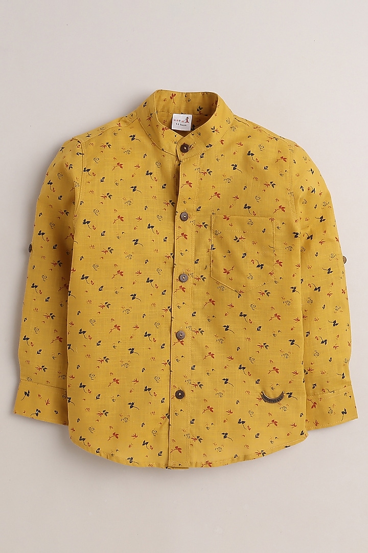 Yellow Floral Leaf Printed Shirt For Boys by Baatcheet at Pernia's Pop Up Shop