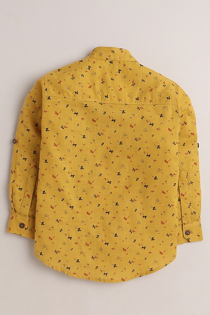 Yellow Floral Leaf Printed Shirt For Boys by Baatcheet at Pernia's Pop Up Shop