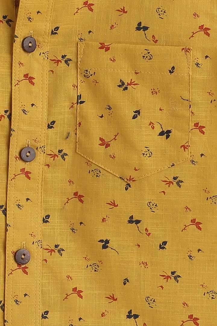 Yellow Floral Leaf Printed Shirt For Boys by Baatcheet at Pernia's Pop Up Shop