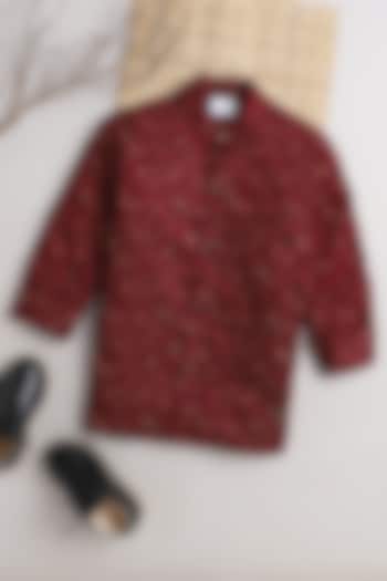 Cherry Red Printed Shirt For Boys by Baatcheet