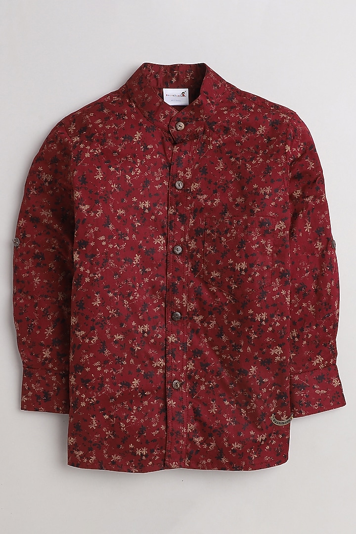 Cherry Red Printed Shirt For Boys by Baatcheet at Pernia's Pop Up Shop