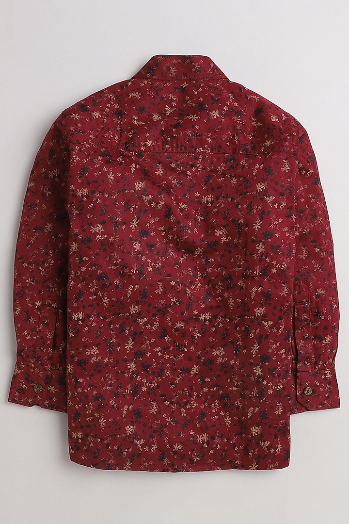 Cherry Red Printed Shirt For Boys by Baatcheet at Pernia's Pop Up Shop