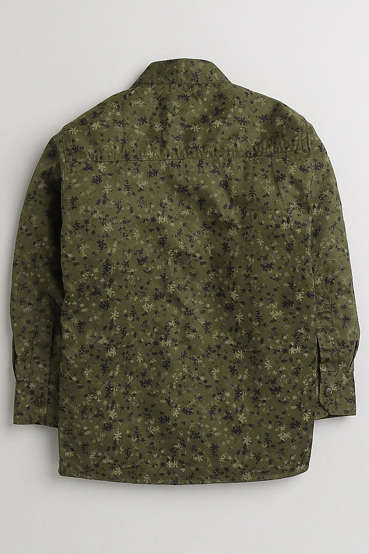 Mehendi Green Floral Leaf Printed Shirt For Boys by Baatcheet at Pernia's Pop Up Shop