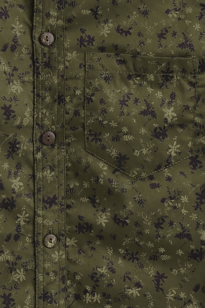 Mehendi Green Floral Leaf Printed Shirt For Boys by Baatcheet at Pernia's Pop Up Shop