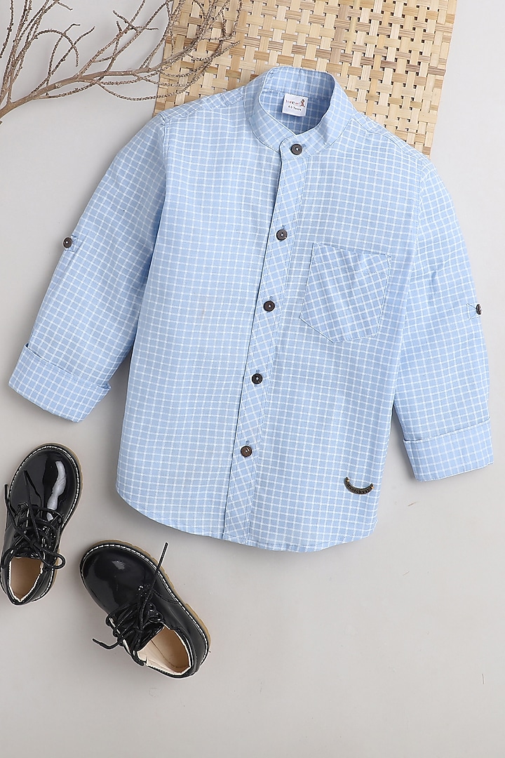 Sky Blue Printed Shirt For Boys by Baatcheet