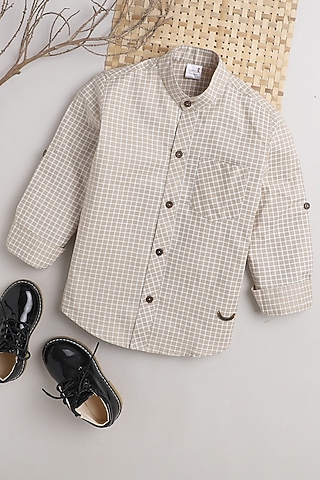Beige Printed Shirt For Boys by Baatcheet
