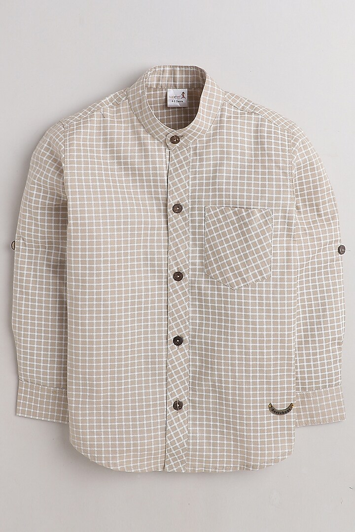 Beige Printed Shirt For Boys by Baatcheet at Pernia's Pop Up Shop