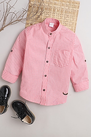 Pink Cotton Printed Shirt For Boys by Baatcheet