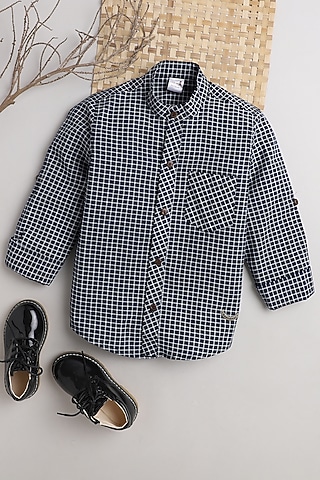 Navy Blue Cotton Printed Shirt For Boys by Baatcheet