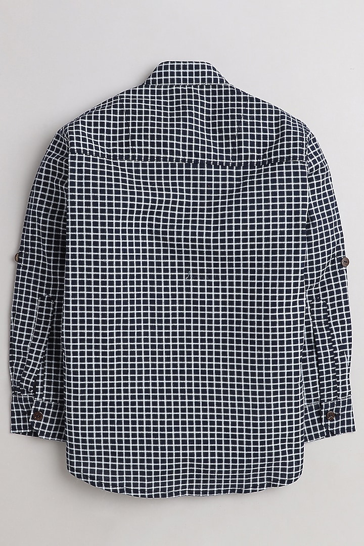 Navy Blue Cotton Printed Shirt For Boys by Baatcheet at Pernia's Pop Up Shop