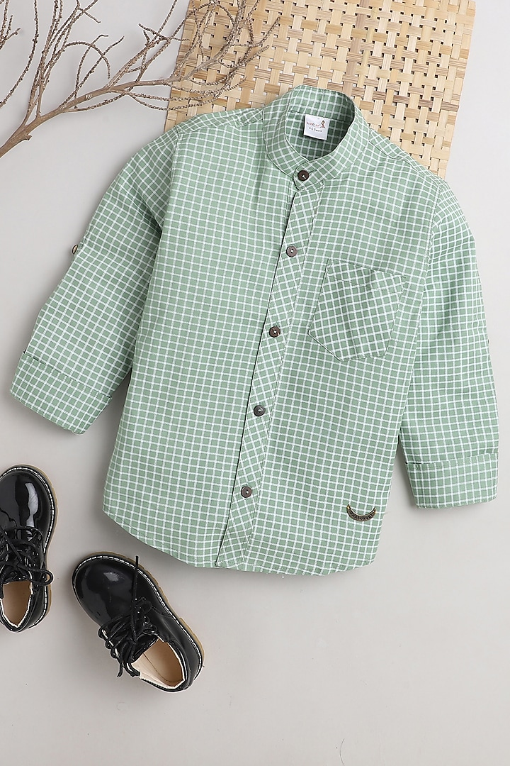 Green Cotton Printed Shirt For Boys by Baatcheet