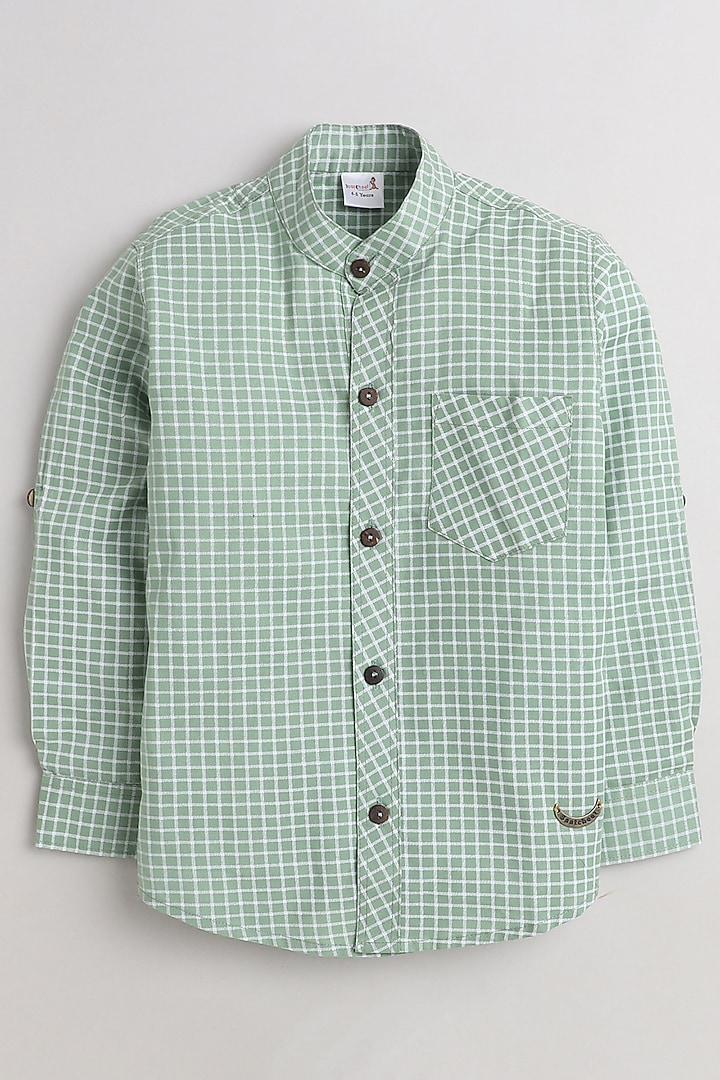 Green Cotton Printed Shirt For Boys by Baatcheet at Pernia's Pop Up Shop