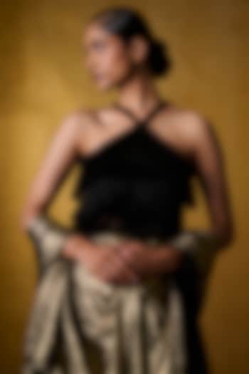 Black Banana Crepe & Dola Silk Blouse by Bairagi Designs at Pernia's Pop Up Shop