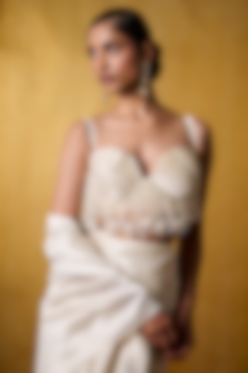 Ivory Crinkled Crepe Pleated Corset Blouse by Bairagi Designs at Pernia's Pop Up Shop