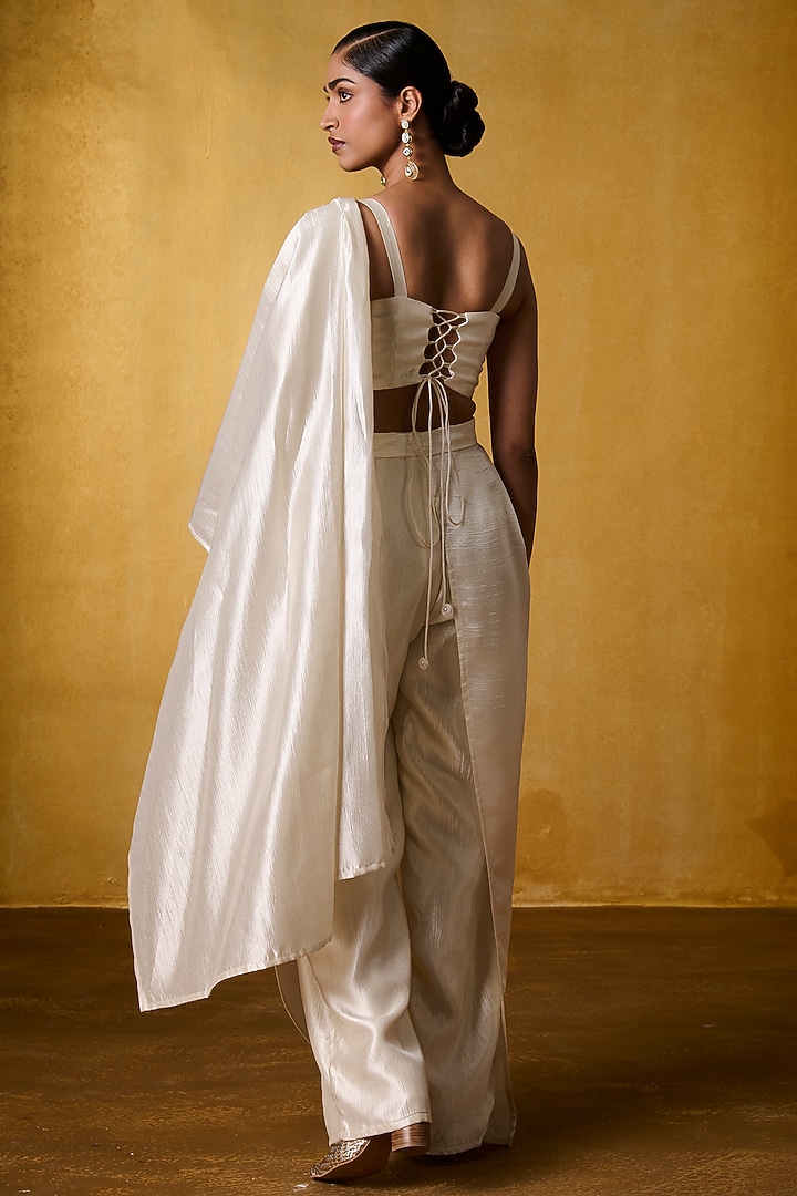 Ivory Crinkled Crepe Pleated Corset Blouse by Bairagi Designs at Pernia's Pop Up Shop