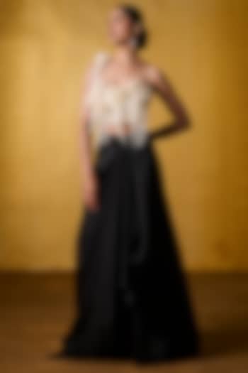 Black Satin Draped Skirt by Bairagi Designs at Pernia's Pop Up Shop