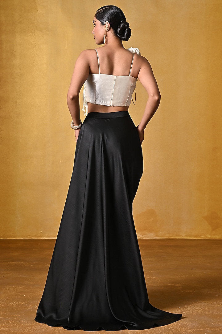 Black Satin Draped Skirt by Bairagi Designs at Pernia's Pop Up Shop