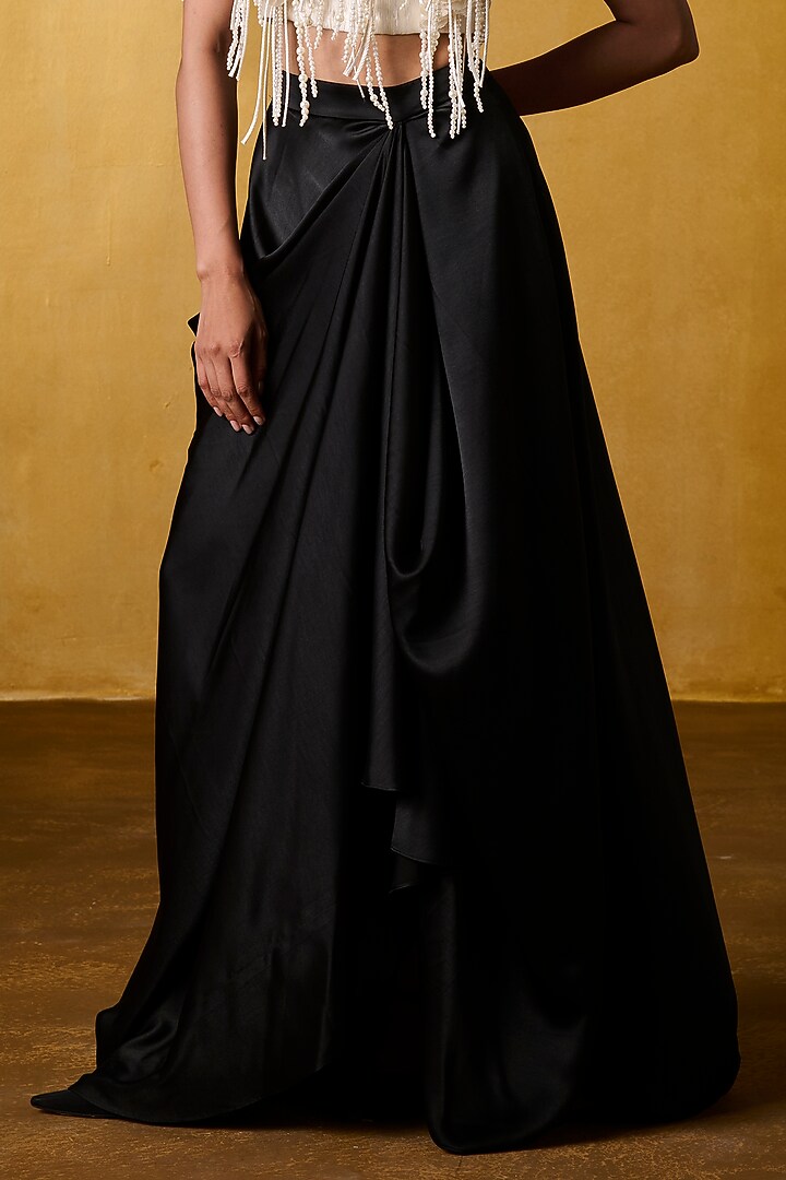 Black Satin Draped Skirt by Bairagi Designs at Pernia's Pop Up Shop