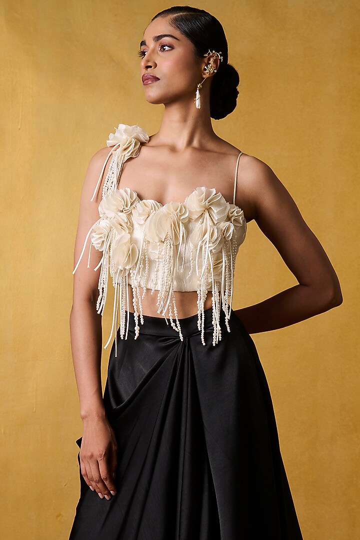 Black Satin Draped Skirt by Bairagi Designs at Pernia's Pop Up Shop