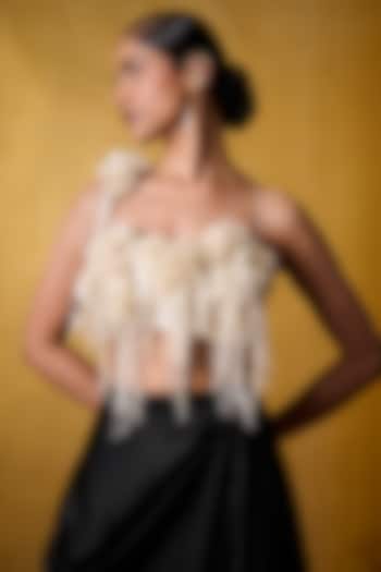 Ivory Crinkled Crepe Embellished Top by Bairagi Designs at Pernia's Pop Up Shop