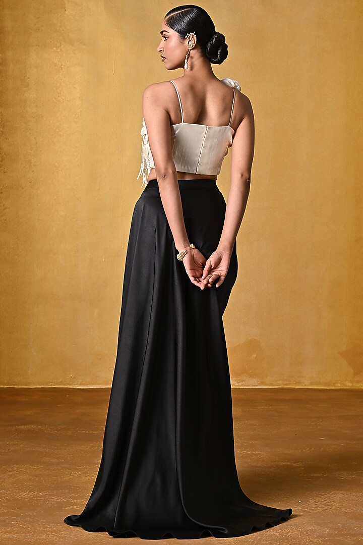 Ivory Crinkled Crepe Embellished Top by Bairagi Designs at Pernia's Pop Up Shop