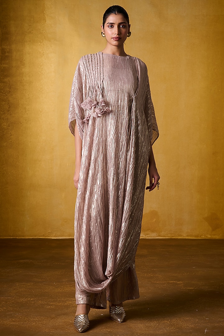 Pink Crinkled Chiffon Kaftan Set by Bairagi Designs at Pernia's Pop Up Shop