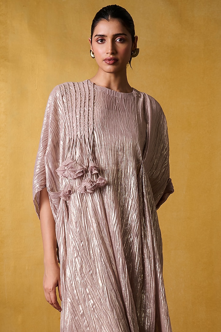 Pink Crinkled Chiffon Kaftan Set by Bairagi Designs at Pernia's Pop Up Shop