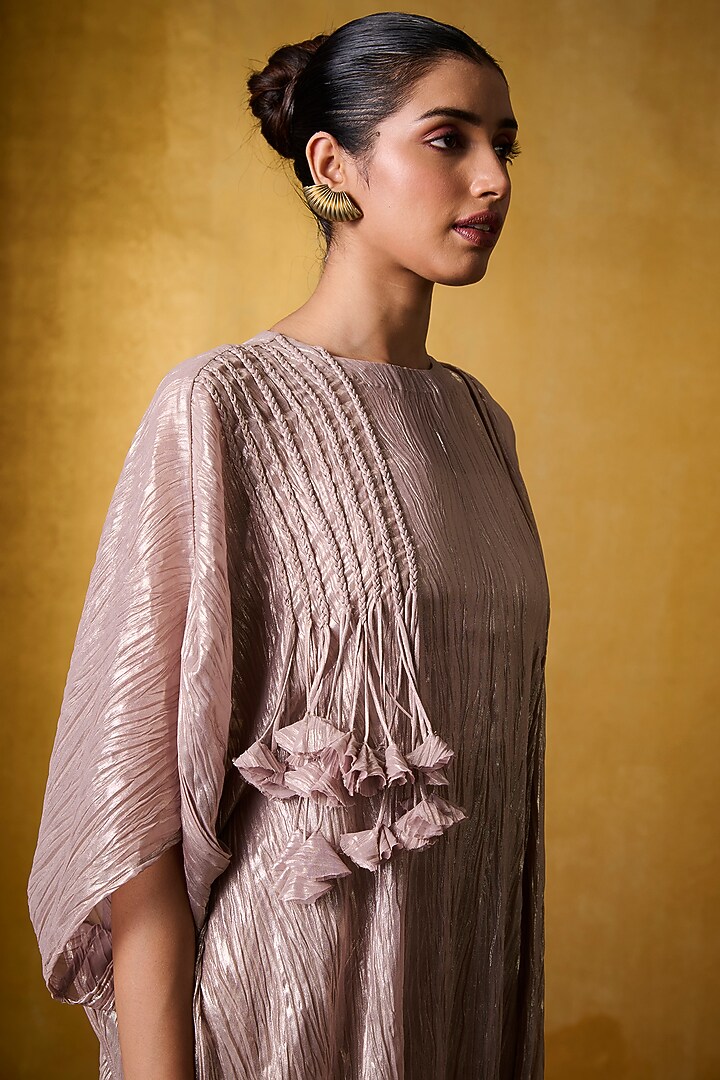 Pink Crinkled Chiffon Kaftan Set by Bairagi Designs at Pernia's Pop Up Shop