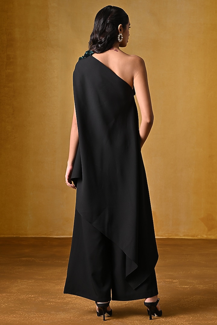 Black Banana Crepe Embellished Kaftan Set by Bairagi Designs at Pernia's Pop Up Shop
