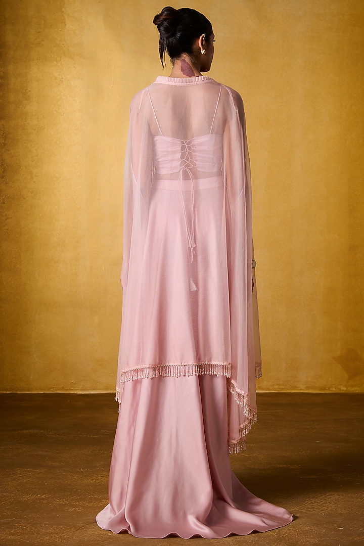 Pink Organza Embellished Cape Set by Bairagi Designs at Pernia's Pop Up Shop